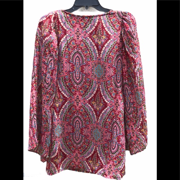 NWT FIRE Los Angeles Dress Womens XS Red Floral Boho Flare Sleeves Groovy $110 - Picture 6 of 7